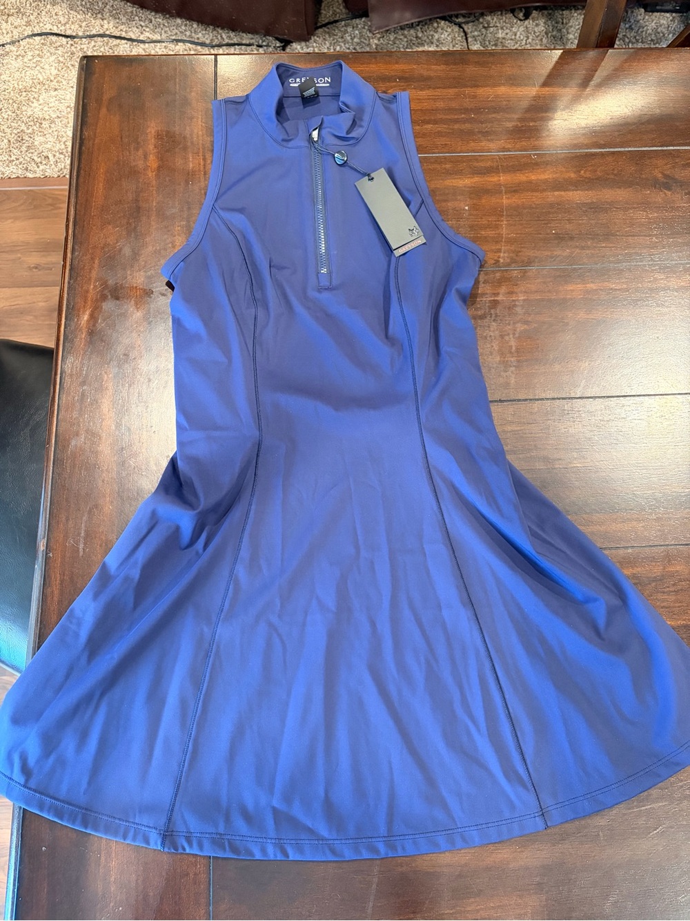 Greyson Sleeveless Mock-Collar Tennis Dress in Maltese Blue